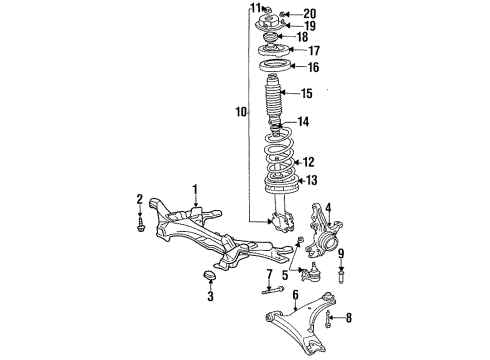 1994 Toyota Celica Front Suspension Components, Lower Control Arm, Stabilizer Bar Suspension Crossmember Bolt Diagram for 90119-12125