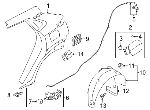 2018 Hyundai Kona Quarter Panel & Components Rear Wheel Guard Assembly, Right Diagram for 86822-J9000