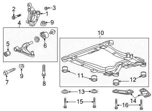 2016 Buick Verano Front Suspension Components, Lower Control Arm, Stabilizer Bar Crossmember Diagram for 23444637