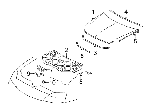 2009 Ford Taurus Hood & Components Lift Cylinder Diagram for 8G1Z-16C826-AB