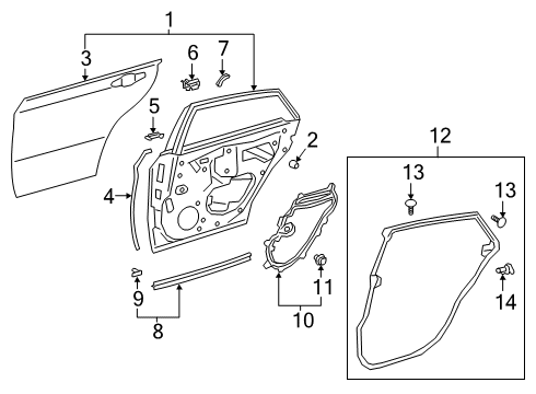 2019 Toyota Avalon Rear Door Surround Weatherstrip Diagram for 67872-07020