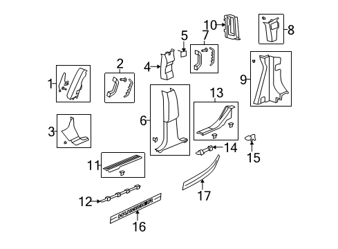 2008 Hummer H2 Interior Trim - Pillars, Rocker & Floor Grip Handle Diagram for 25858022