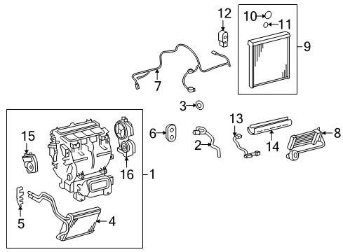 2010 Toyota Highlander Heater Core & Control Valve Evaporator Assembly Diagram for 87050-0E070