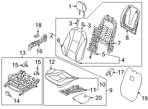 2017 Hyundai Elantra GT Passenger Seat Components Cushion Assembly-Front Seat, Passenger Diagram for 88200-A5031-SGD