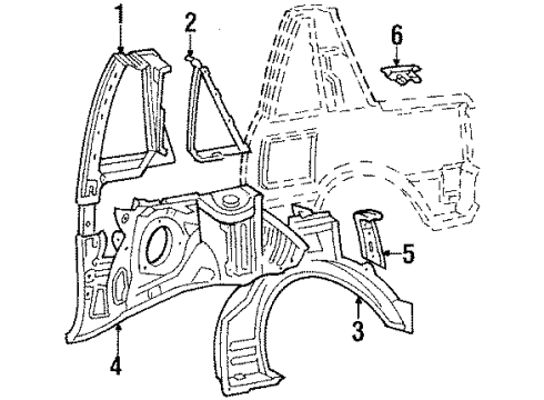 1985 Toyota MR2 Quarter Panel - Inner Components Wheelhouse Diagram for 61632-17900