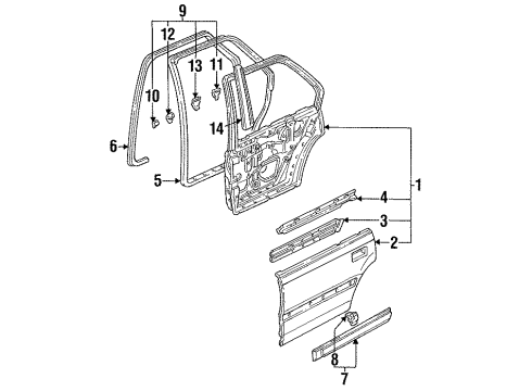 1992 Honda Accord Rear Door & Components, Exterior Trim Seal, L. RR. Door Opening *NH89L* (PALMY GRAY) Diagram for 72855-SM5-013ZB