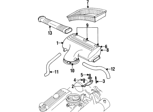 2002 Dodge Ram 1500 Air Intake Engine Air Intake Hose Front Diagram for 53030304