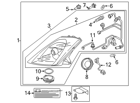 2005 Nissan 350Z Headlamps Passenger Side Headlamp Assembly Diagram for 26010-CD027