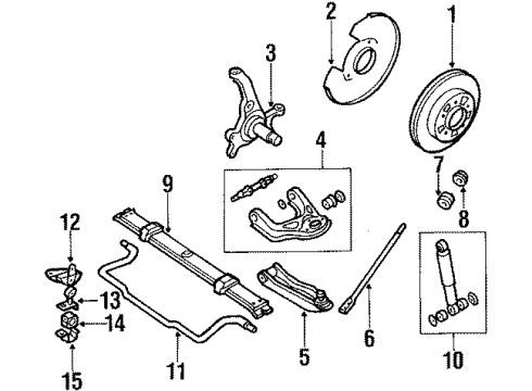 1987 Nissan Van Front Suspension Components, Lower Control Arm, Upper Control Arm, Stabilizer Bar Rotor Disc Brake Diagram for 40206-15C25