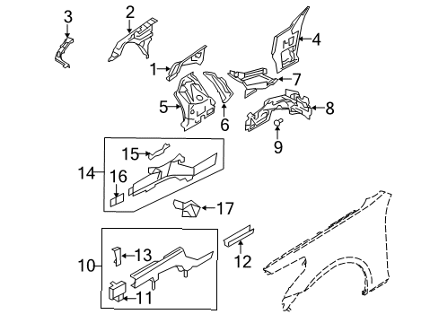 2010 Infiniti EX35 Structural Components & Rails Extension-Front Side Member.Front LH Diagram for G5173-1BA0A