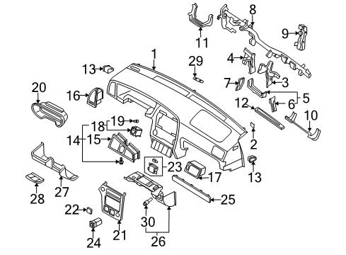 2002 Infiniti QX4 Instrument Panel Grille-Front Defroster, LH Diagram for 68743-4W300