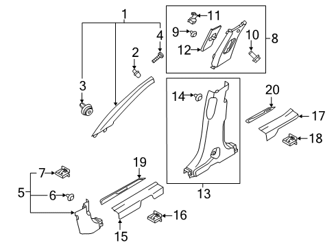 2019 Hyundai Santa Fe Interior Trim - Pillars, Rocker & Floor Trim Assembly-FR Pillar RH Diagram for 85820-S2000-UUE