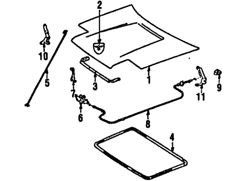 1988 Toyota MR2 Hood & Components Release Cable Diagram for 53630-17020