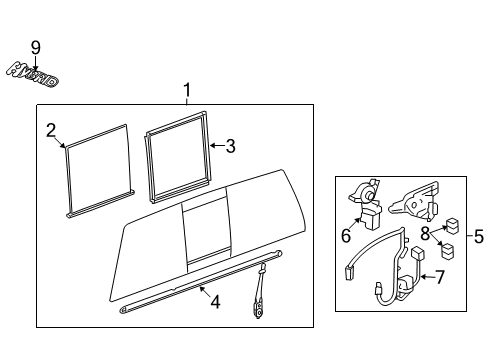 2012 GMC Sierra 1500 Back Glass - Glass & Hardware Sliding Glass Diagram for 25815270