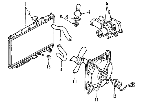 1993 Mitsubishi Expo LRV Cooling System, Radiator, Water Pump, Cooling Fan PULLEY Water Pump Diagram for MD191110