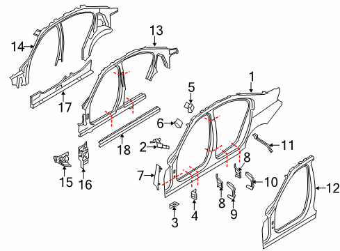2013 BMW 328i xDrive Hinge Pillar, Floor, Rocker, Uniside Left Interior Side Frame Diagram for 41217297927