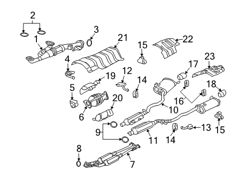 2005 Acura RL Exhaust Components Rubber, Exhaust Mounting Diagram for 18215-SJA-A11