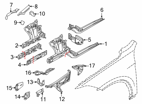 2019 BMW X2 Structural Components & Rails Supporting Strut, Whl House, Exterior Left Diagram for 41007431525