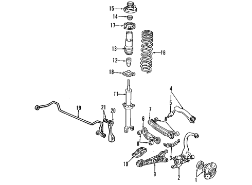 1997 Acura TL Rear Suspension Components, Lower Control Arm, Upper Control Arm, Stabilizer Bar Bearing Assembly, Rear Hub Unit Diagram for 42200-SW5-C51