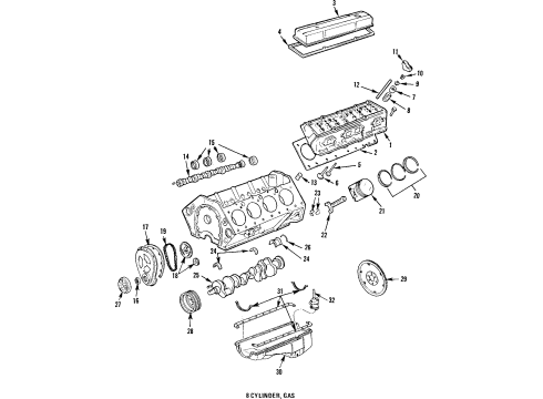 1984 Cadillac DeVille Engine Parts, Mounts, Cylinder Head & Valves, Camshaft & Timing, Oil Pan, Oil Pump, Crankshaft & Bearings, Pistons, Rings & Bearings Gasket - Engine Valve Rocker Arm Cover (Free Of Asbestos) Diagram for 1627340