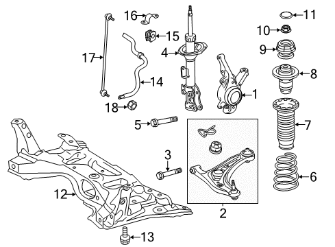 2015 Toyota Prius C Front Suspension Components, Lower Control Arm, Stabilizer Bar Upper Spring Insulator Diagram for 48157-52040