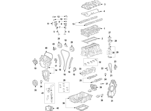 2021 Buick Envision Engine Parts, Mounts, Cylinder Head & Valves, Camshaft & Timing, Variable Valve Timing, Oil Cooler, Oil Pan, Oil Pump, Balance Shafts, Crankshaft & Bearings, Pistons, Rings & Bearings Guide Diagram for 55496988