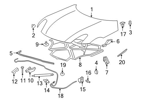 2008 Saturn Sky Hood & Components, Exterior Trim Louver Diagram for 15918065