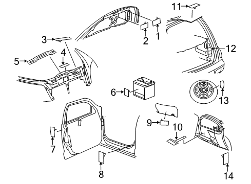 2006 Chrysler PT Cruiser Information Labels Label-Lift Point Diagram for 5256594AB