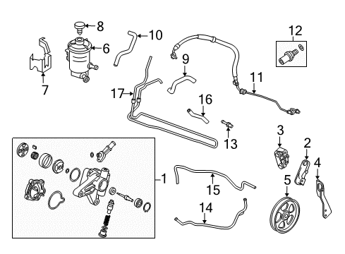 2012 Honda Accord P/S Pump & Hoses, Steering Gear & Linkage Pump, Reman Diagram for 06561-R70-505RM