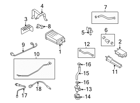 2011 Hyundai Elantra Emission Components Canister & Holder Assembly Diagram for 31410-3X600