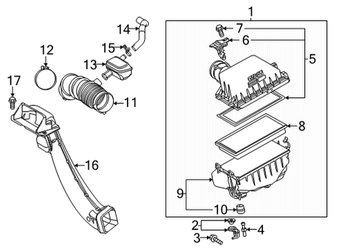 2021 Toyota Highlander Filters Support, Air Cleaner Diagram for 17769-25030