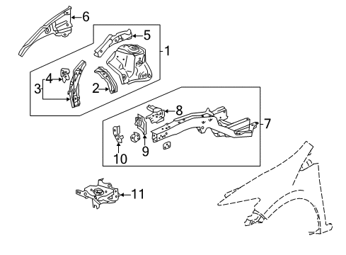 2014 Honda CR-Z Structural Components & Rails Extension, R. FR. Shock Absorber Diagram for 60613-SZT-G00ZZ