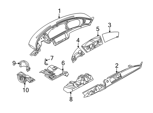 2000 BMW Z8 Instrument Panel Instruments Combination Covering Diagram for 51457004052