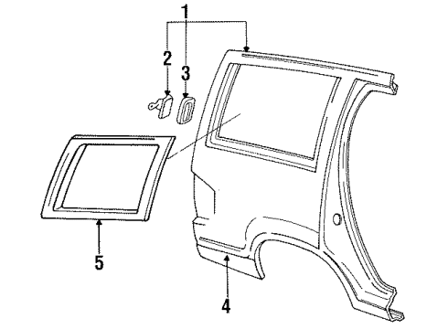 1994 Ford Explorer Quarter Panel & Components, Glass, Exterior Trim Body Side Molding Diagram for F2TZ7829038A