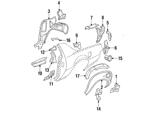 1991 Chevrolet Camaro Quarter Panel - Inner Components Pocket Asm-Fuel Tank Filler *Black Diagram for 10077471