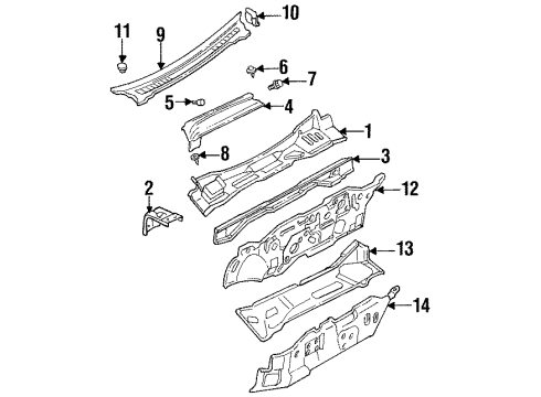 1997 Kia Sephia Cowl INSULATOR-Dash, Up Diagram for 0K24068611