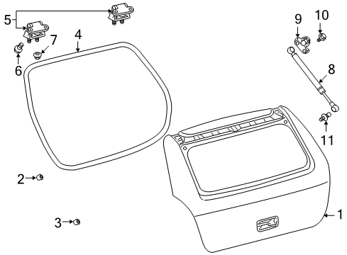 2009 Pontiac Vibe Lift Gate Panel, Lift Gate Diagram for 19184027