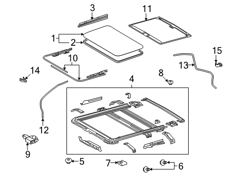 2011 Lexus LX570 Sunroof Sliding Roof Glass Sub-Assembly Diagram for 63201-60141