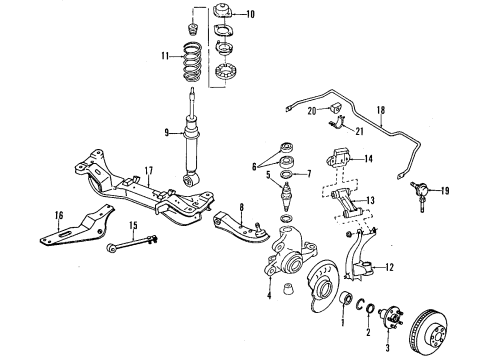 1995 Infiniti Q45 Front Suspension Components, Lower Control Arm, Upper Control Arm, Ride Control, Stabilizer Bar Insulator-Strut Mounting Diagram for 54320-60U05