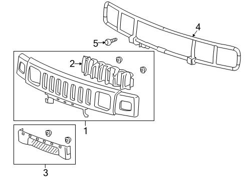 2008 Hummer H2 Grille & Components Guard, Radiator Grille Diagram for 15186597