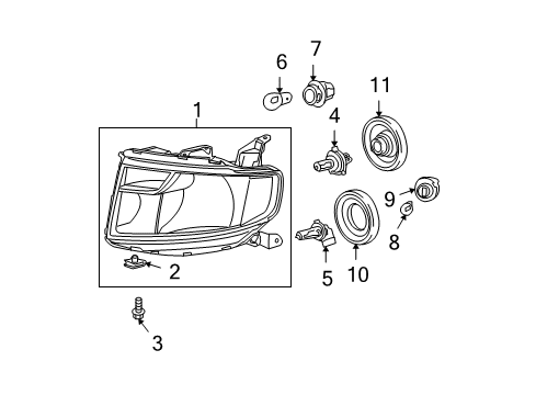 2011 Honda Element Headlamps Headlight Unit, Driver Side Diagram for 33151-SCV-A30