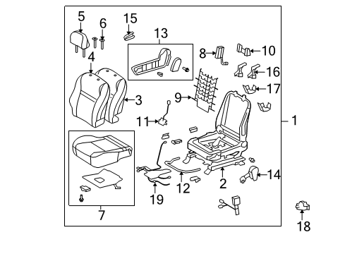 2010 Toyota Matrix Passenger Seat Components Cushion Assembly Diagram for 71001-0ZY40-B1