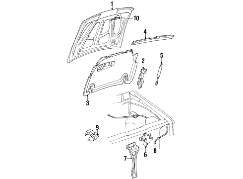 2001 Mercury Mountaineer Hood & Components Hood Diagram for F87Z-16612-BA