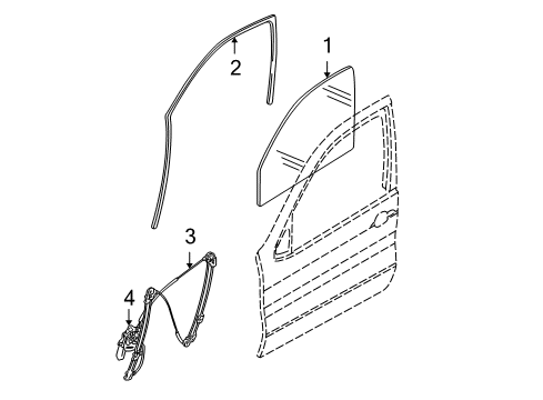 2001 BMW X5 Front Door Front Right Window Guide Diagram for 51327020578