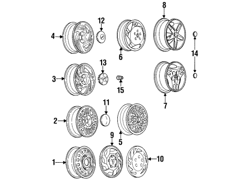 1998 Pontiac Bonneville Wheels, Covers & Trim Wheel Rim Kit, Aluminum *Gold Diagram for 12365450