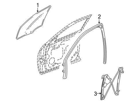 2008 Cadillac SRX Front Door Window, Front Side Door Diagram for 15833810