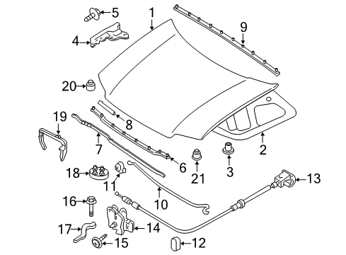 2010 Mercury Mariner Hood & Components Support Rod Retainer Diagram for F7UZ-16828-CA