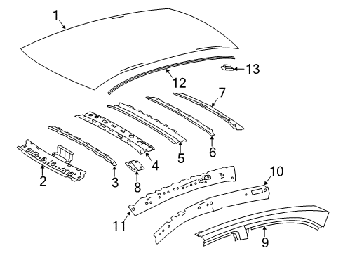 2014 Toyota Corolla Roof & Components, Exterior Trim Drip Molding Diagram for 75556-02200