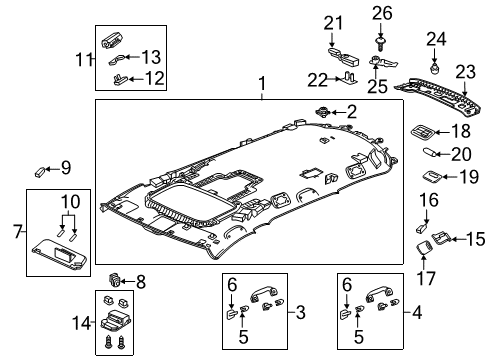 2018 Honda Odyssey Auxiliary Heater & A/C Lining, Roof *YR507L* (Sunroof) (SHADOW BEIGE) Diagram for 83201-THR-A31ZA