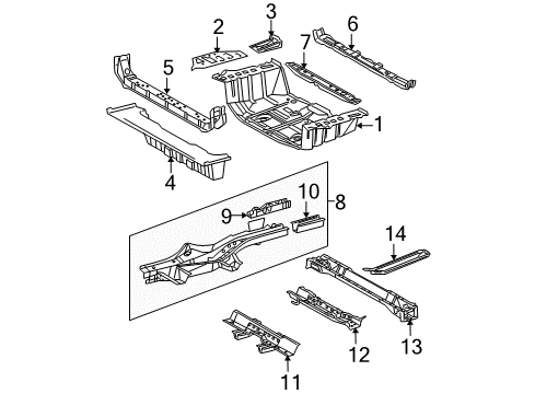 2007 Toyota RAV4 Rear Body - Floor & Rails Floor Crossmember Diagram for 57606-42091